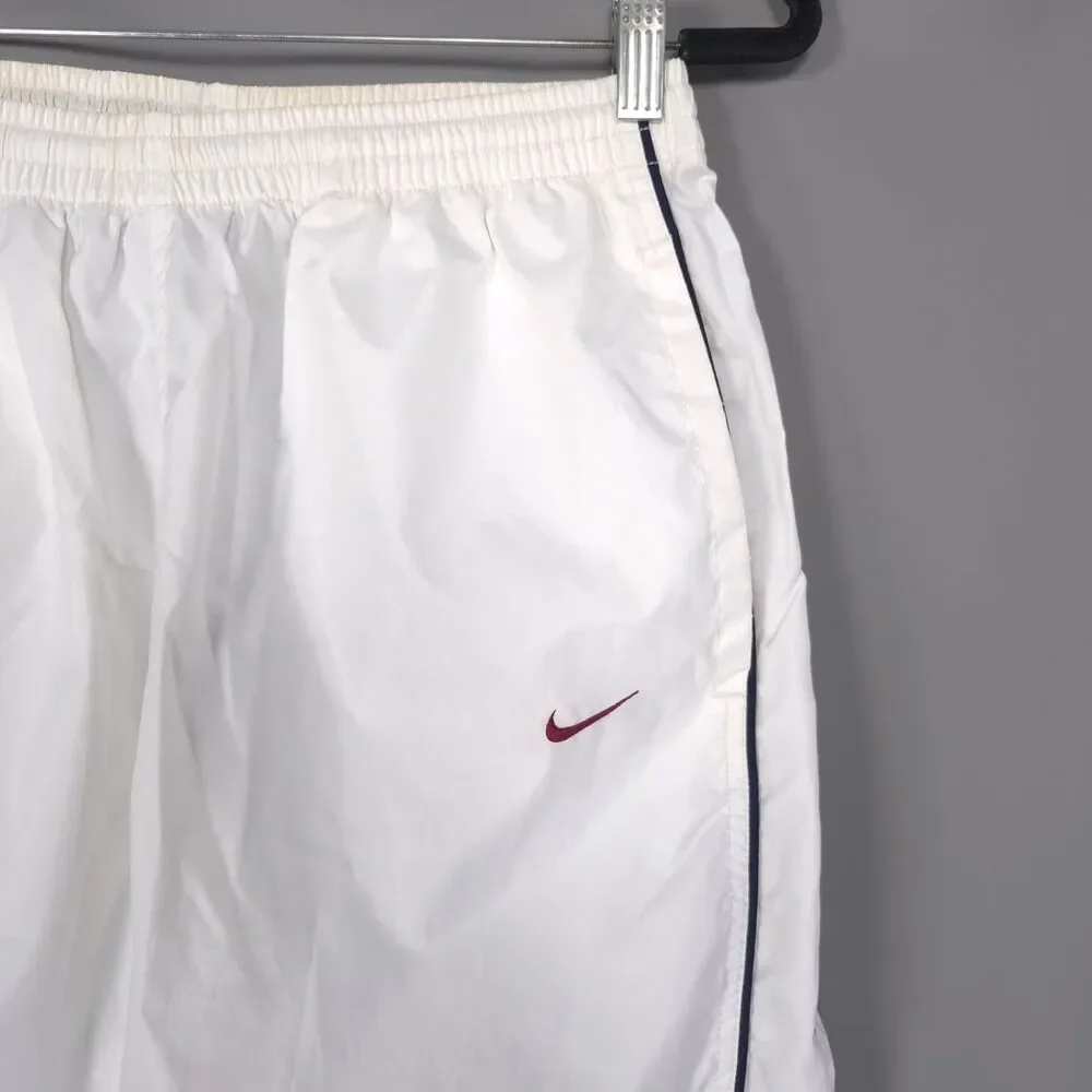 NIKE Men’s MEDIUM Track Pants VINTAGE 90s White Spellout Swoosh Zip Ankle